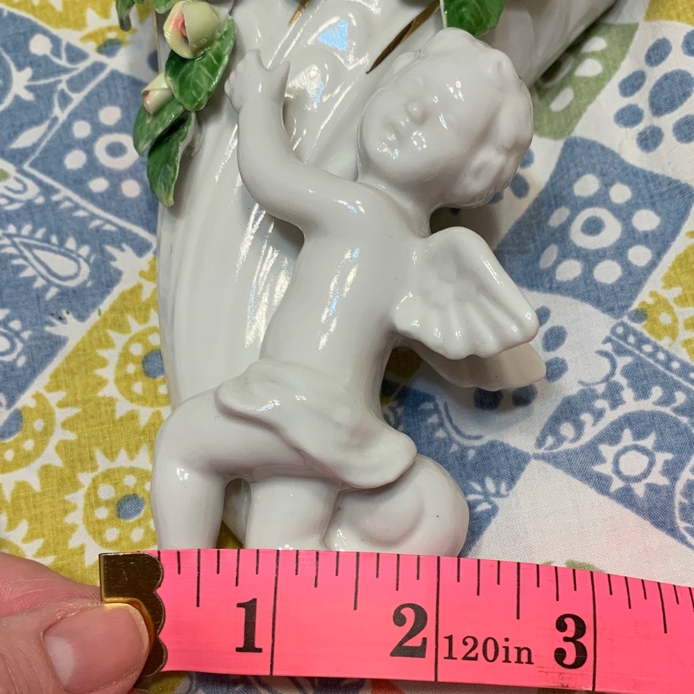 Vintage Dresden Porcelain Floral Cherub Wall Sconce Set - White and Pink - Picture 16 of 16